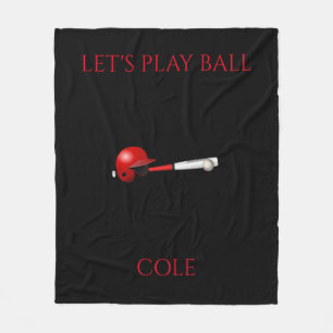BASEBALL "Let's play ball" black fleece blanket.