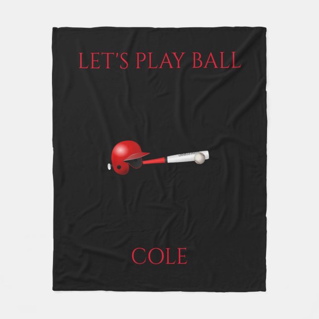 BASEBALL "Let's play ball" black fleece blanket. Blanket (Front)