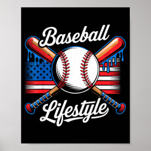 Baseball Lifestyle Aamerican Flag Usa Patriotic Poster