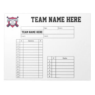 Baseball Lineup Cards Notepad