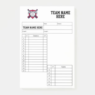 Baseball Lineup Cards Post-it Notes