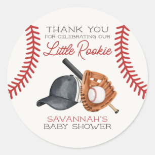 Baseball Little Rookie Home Run Baby Shower Favour Classic Round Sticker