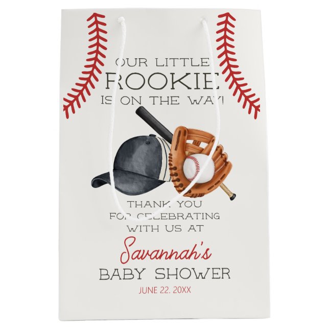 Baseball Little Rookie Home Run Baby Shower Favour Medium Gift Bag (Front)