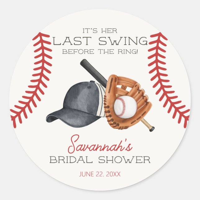 Baseball Little Rookie Home Run Bridal Shower Classic Round Sticker (Front)