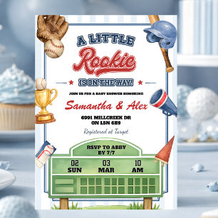 Baseball Little Rookie On The Way Baby Shower Invitation