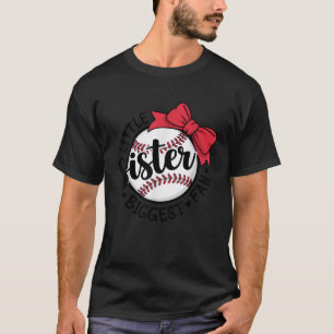 Baseball Little Sister Biggest Fan Bow Baseball Si T-Shirt