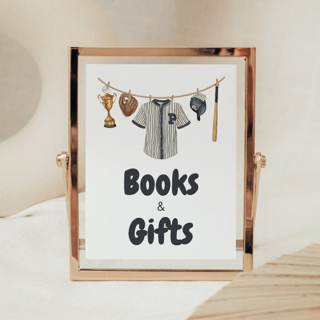 Baseball Little Slugger Baby Shower Books & Gifts Poster (Baseball Little Slugger Clothesline Baby Shower Books and Gifts Sign)