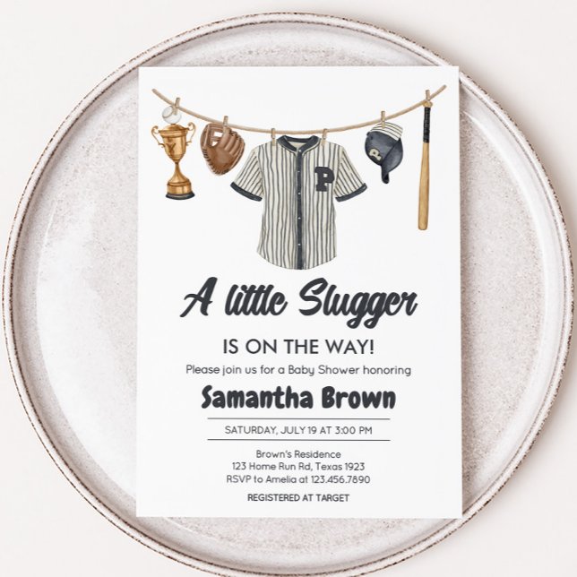 Baseball Little Slugger Baby Shower Invitation (Little Slugger Baseball Baby Shower Invitation)