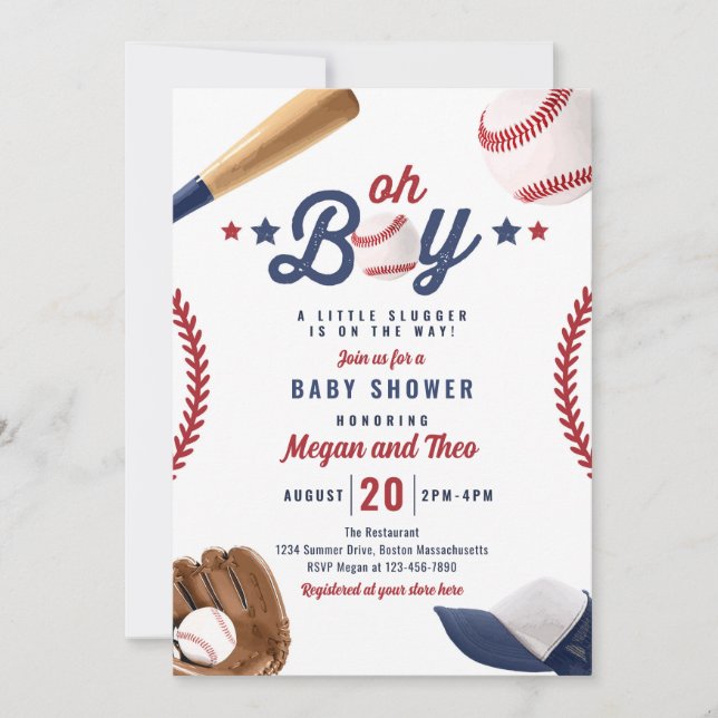 Baseball Little Slugger On The Way Baby Shower  Invitation (Front)