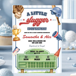 Baseball Little Slugger On The Way Baby Shower Invitation
