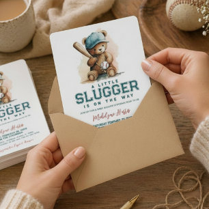 Baseball Little Slugger Teddy Bear  Baby Shower  Invitation
