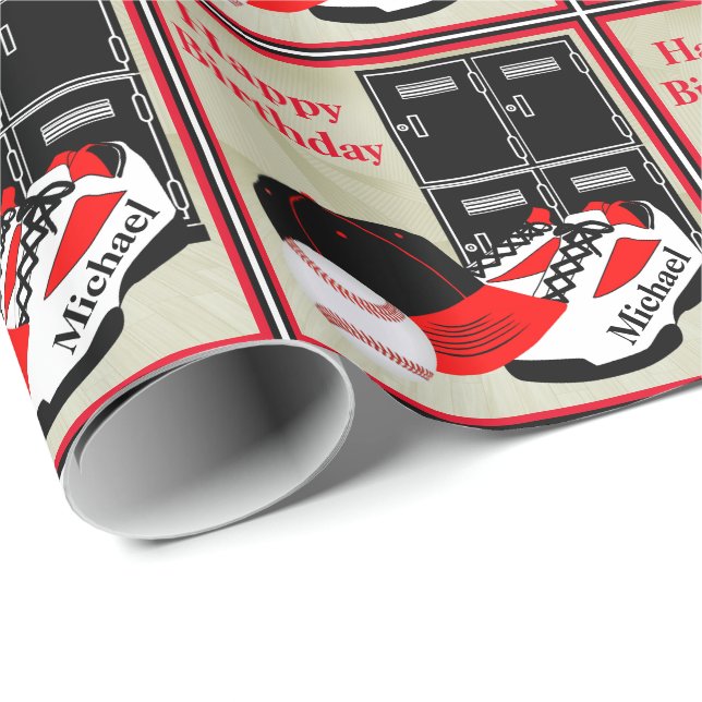Baseball Locker Room Personalised Birthday Gift Wrapping Paper (Roll Corner)