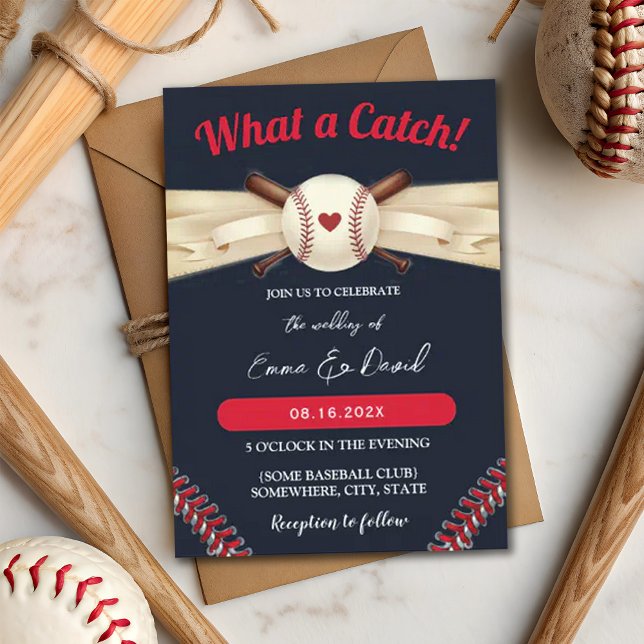 Baseball Love Dark Navy Sports Wedding Invitation (Creator Uploaded)