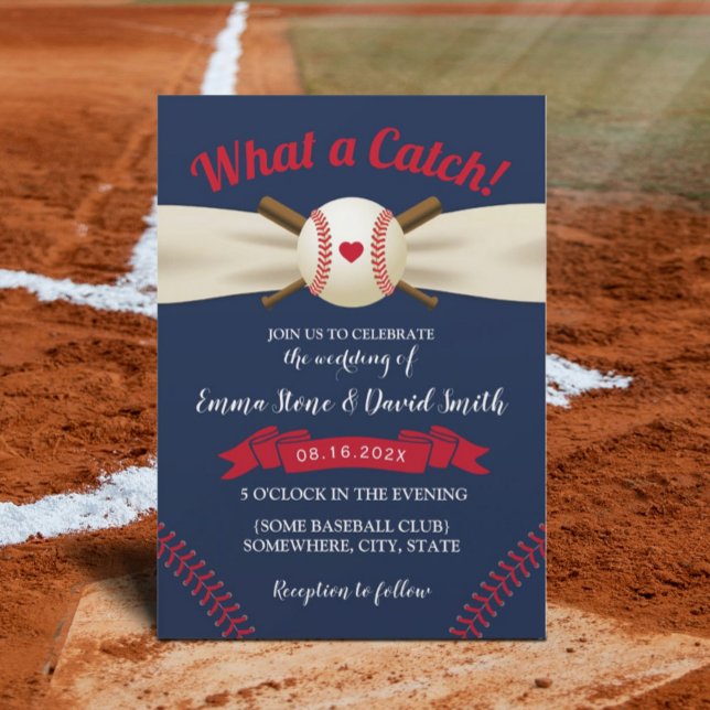 Baseball Love Sports Theme Elegant Navy Wedding Invitation (Creator Uploaded)