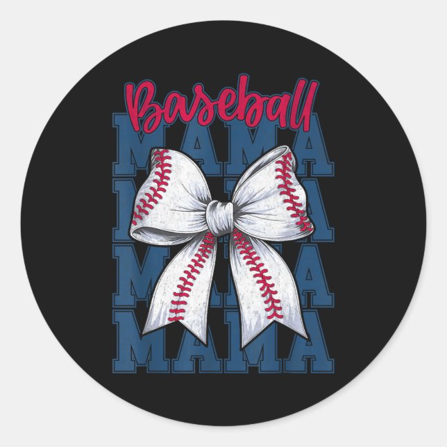 Baseball Mama Coquette Bow Game Day Baseball Mom M Classic Round Sticker (Front)