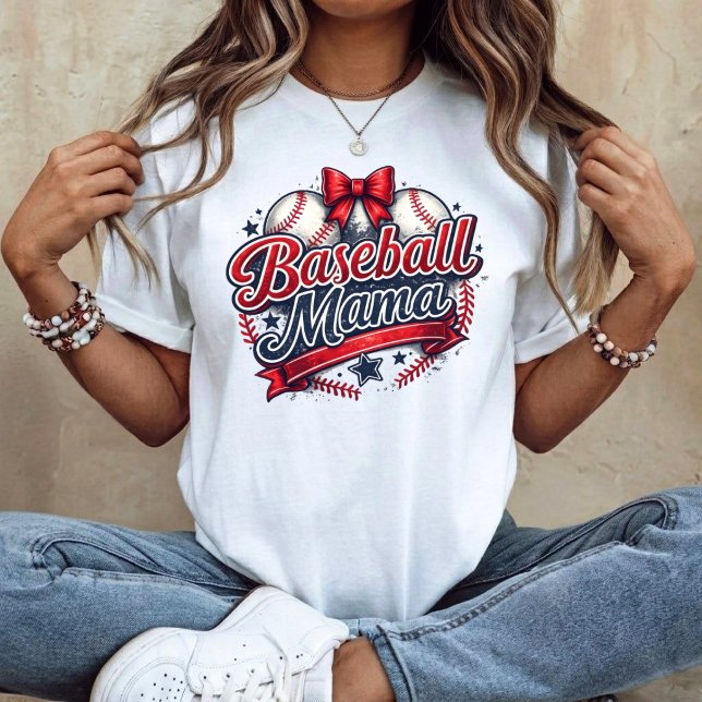 Baseball Mama Coquette Bow Retro Game Day T-Shirt (Creator Uploaded)