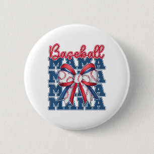 Baseball Mama Coquette Bow Sport Mum Mothers Day  6 Cm Round Badge