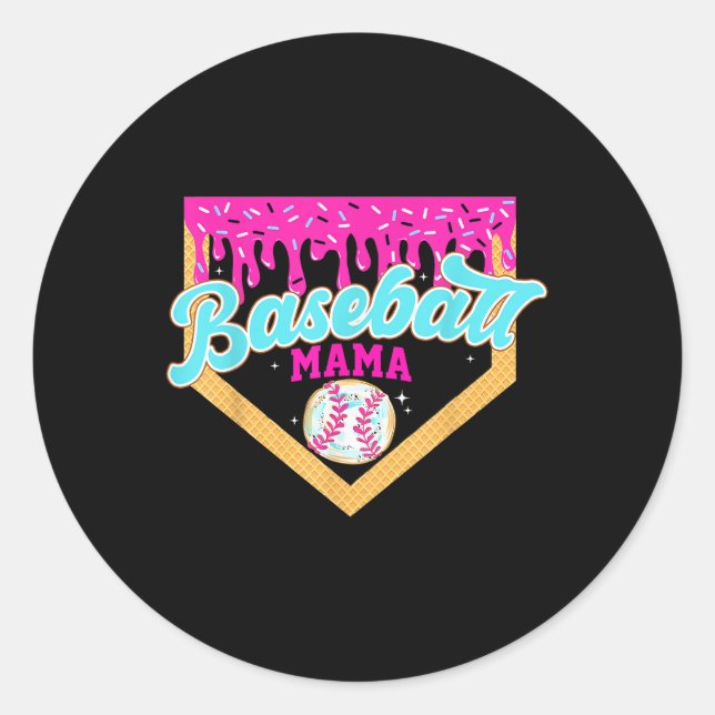 Baseball Mama Home Plate Ice Cream Drip With Sprin Classic Round Sticker (Front)
