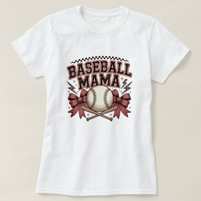 Baseball Mama T-Shirt with Bats, Bows & Lightning  (Design Front)