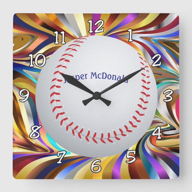 Baseball Many-colour Background Photo Personalise Square Wall Clock (Front)