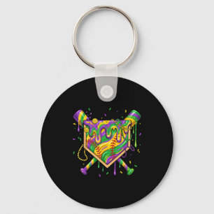 Baseball Mardi Gras Home Plate Ice Cream Drip Carn Key Ring