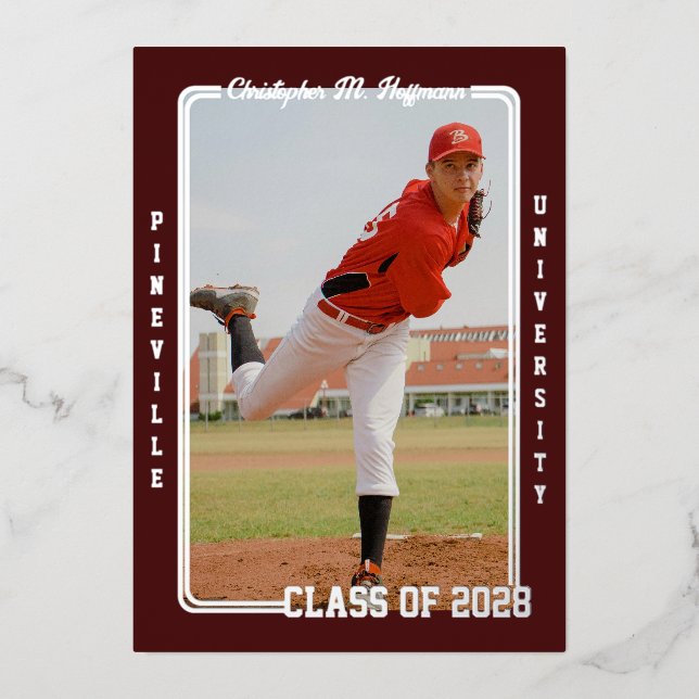 Baseball Maroon Graduation Announcement (Front)