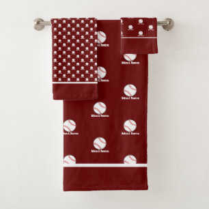 Baseball Maroon Rust Red Maroon Name Sport Room Bath Towel Set