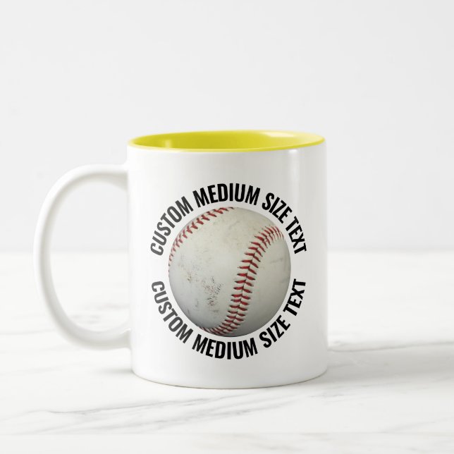 Baseball & Medium Text YELLOW 11oz Custom Two-Tone Coffee Mug (Left)