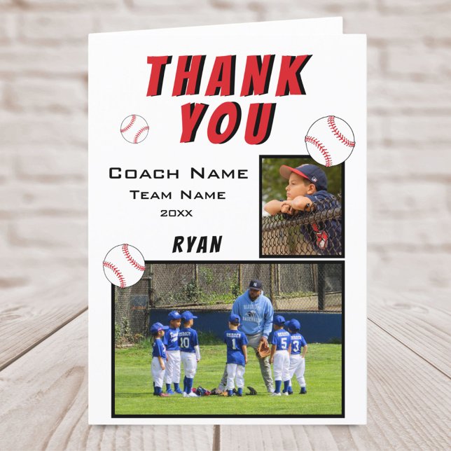 Baseball Memory Mate Thank you Coach 2 Photo Card (Creator Uploaded)