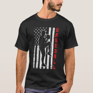 Baseball Men Boys American Flag Baseball Pitcher T-Shirt