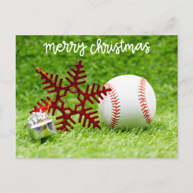 Baseball Merry Christmas with ball and Xmas tree   Holiday Postcard (Front)