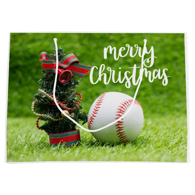Baseball Merry Christmas with Christmas Tree  Large Gift Bag (Front)