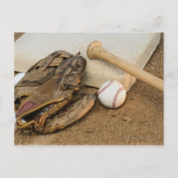 Baseball, Mitt, and Bat on Base