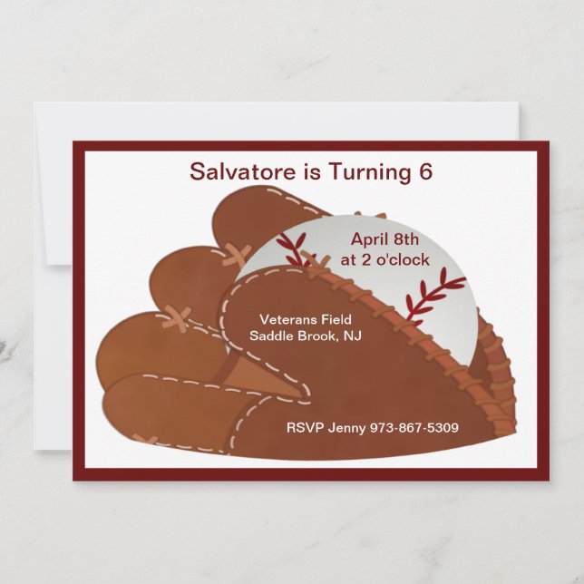 Baseball Mitt & Ball Kids Birthday Invitation (Front)