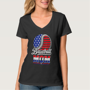 Baseball Mom American Flag  For Mother Mom Mommy T-Shirt
