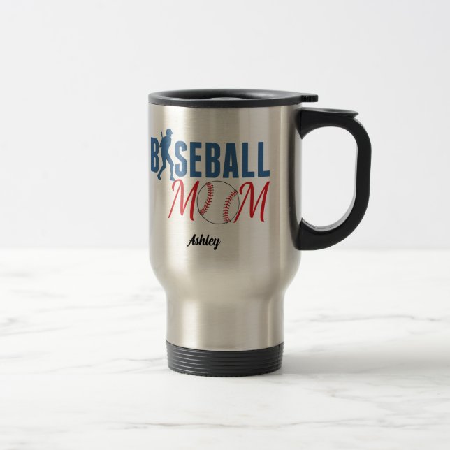 Baseball Mom Cute Personalized Travel Mug (Right)