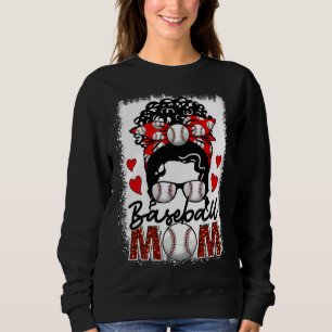 Baseball Mom Leopard Messy Bun Game Day Mother s D Sweatshirt