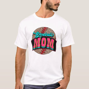 Baseball Mom Leopard Neon Happy Mother's Day T-Shirt
