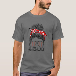 Baseball Mom Messy Bun Proud Mama Baseball Scarf S T-Shirt