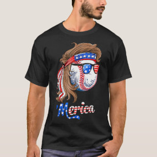 Baseball Mullet 4th Of July American Flag Fathers T-Shirt