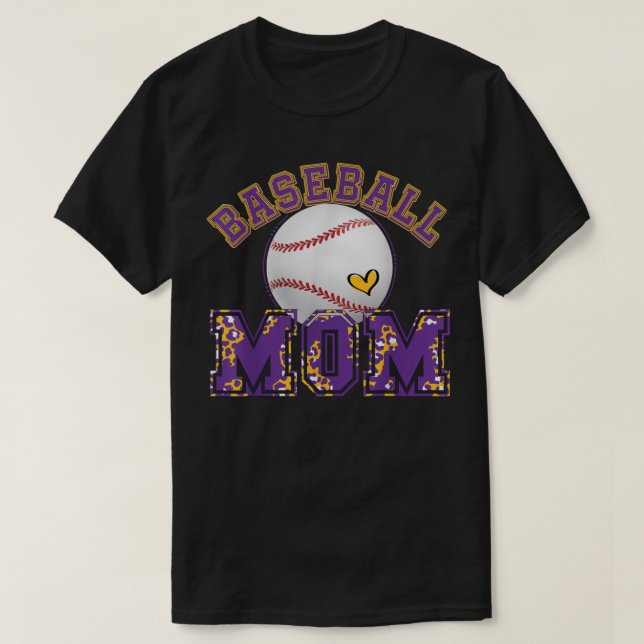 Baseball Mum Baseball Leopard Purple Gold For Moth T-Shirt (Design Front)