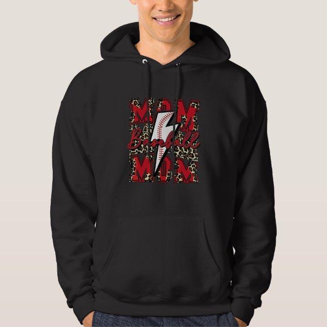 Baseball Mum Baseball Lightning Bolt Leopard Red Hoodie (Front)