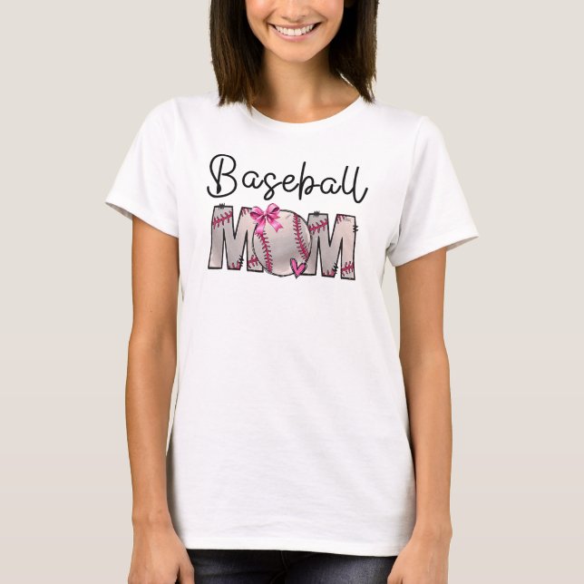 Baseball Mum, Coquette Bow Baseball Mama  T-Shirt (Front)