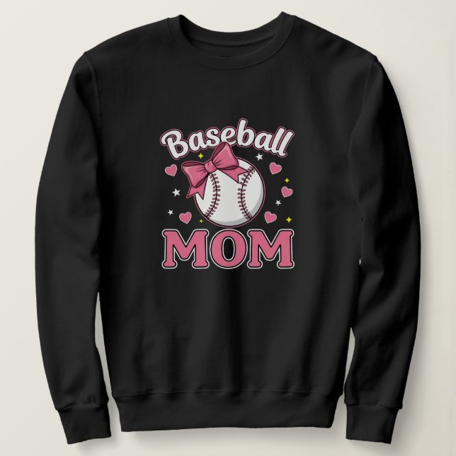 Baseball Mum Cute Pink Bow Design Sweatshirt (Design Front)