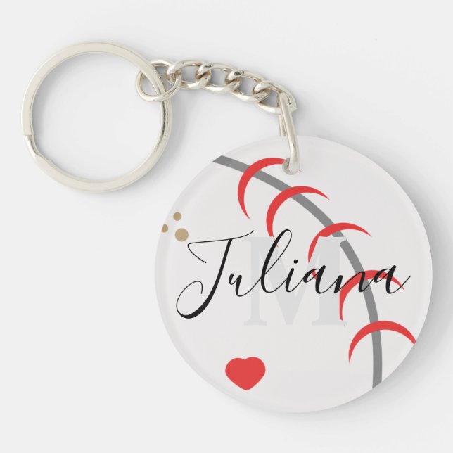 Baseball Mum Dad Grandfather Monogrammed  Keychain (Front)