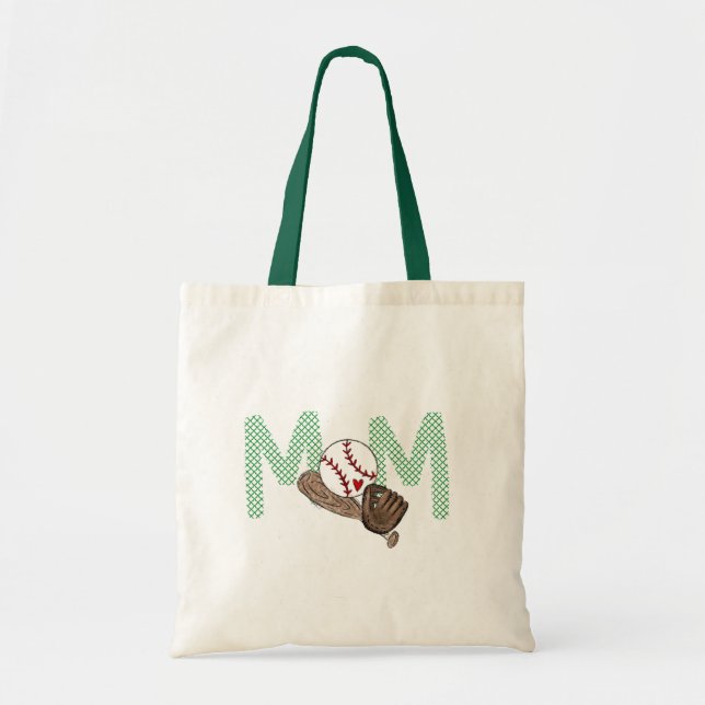 Baseball Mum Green Trefoil Preppy Sports Mum Tote Bag (Front)