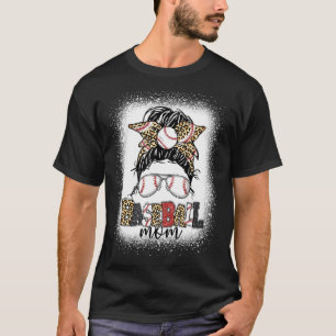 Baseball Mum Happy Mother's Day Mum Life Messy Bun T-Shirt