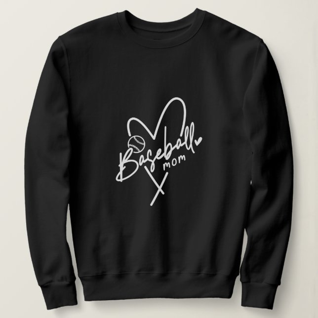 Baseball Mum Heart Personalised Black Baseball Sweatshirt (Design Front)