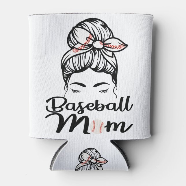 Baseball Mum Leopard Funny Softball Mum Can Cooler (Front)