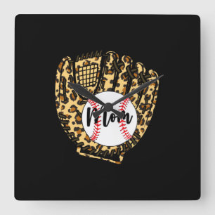 Baseball Mum Leopard Softball Mama Mother's Day 20 Square Wall Clock